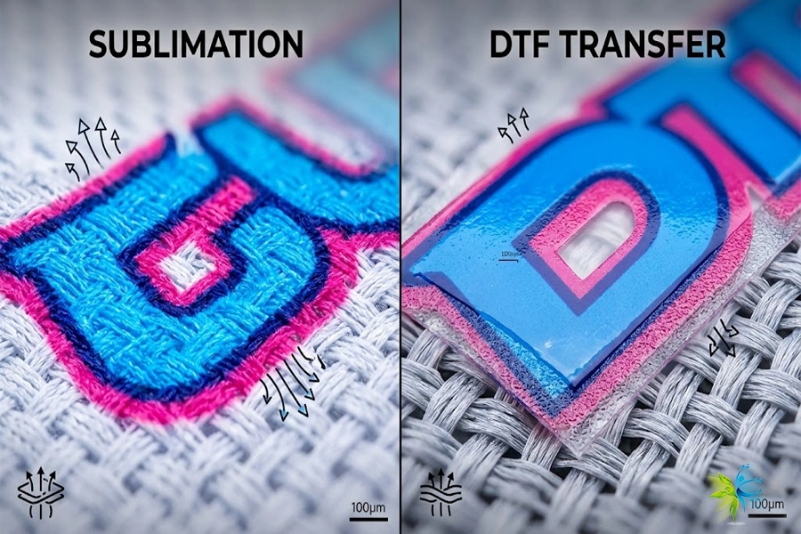 Technical macro comparison: Sublimation vs DTF texture