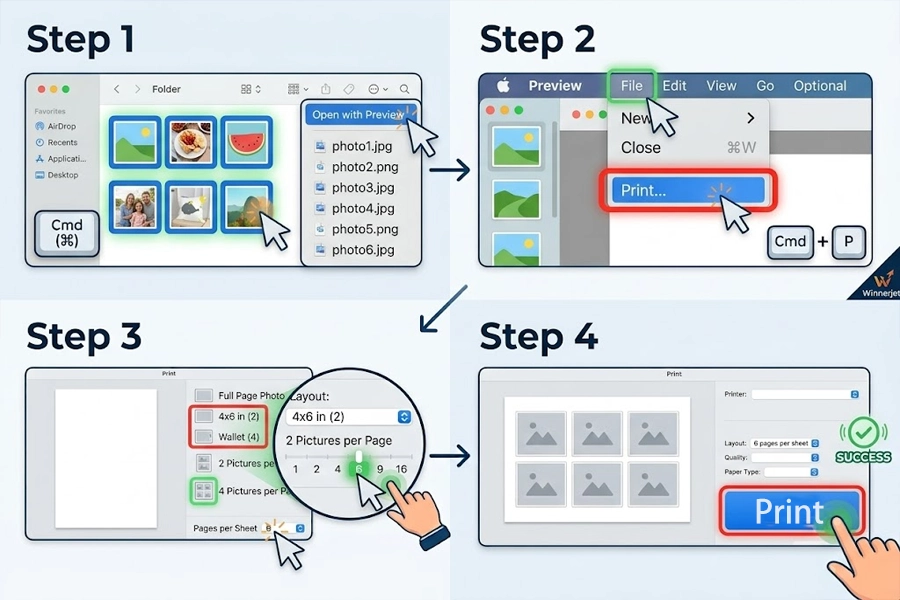 Print Multiple Photos on One Page on Mac Step