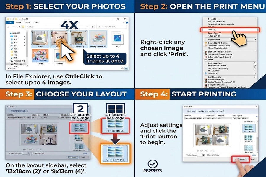 Steps to print multiple images on a single sheet of paper in Windows
