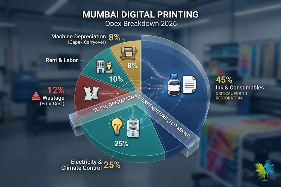 Infographic breakdown of operational costs and wastage for sublimation printing in Mumbai humidity