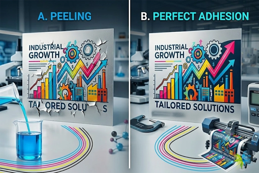 Comparison of adhesion performance between standard ink and customized wide format printer ink on aluminum substrates