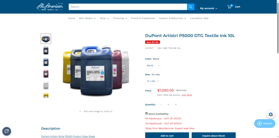 DuPont Artistri P5000 DTG Textile Ink 10L