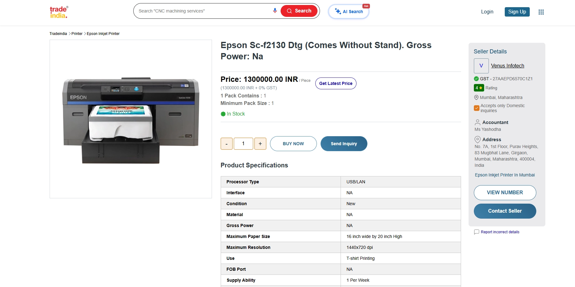 TradeIndia TradeIndia ：epson f2130 dtg printer price in india