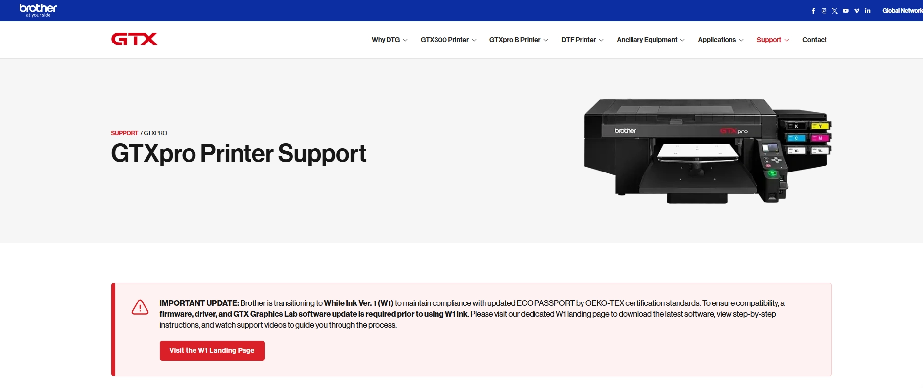 Important Notice Regarding Brother GTX GTXpro Firmware Updates and W1 White Ink